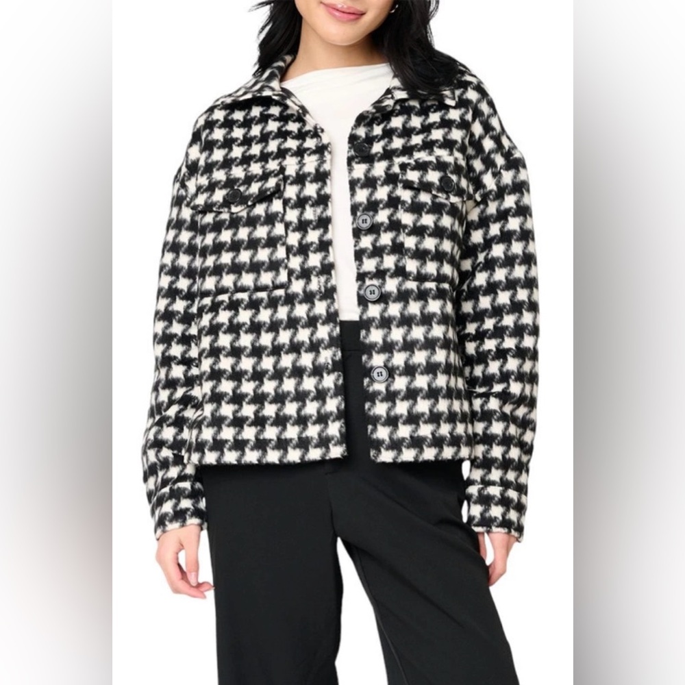 Sanctuary By Anthropologie Black White Houndstooth Oversized Med Jacket NWT